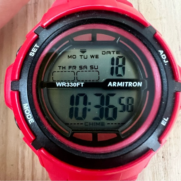 Armitron pro sport red and black digital activewear watch NEW BATTERY - Picture 1 of 6